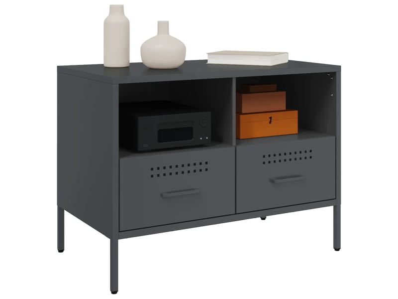  Lot de 2 meuble tv bas salon anthracite 68x39x50,5 cm acier shl41407  - Conforama D