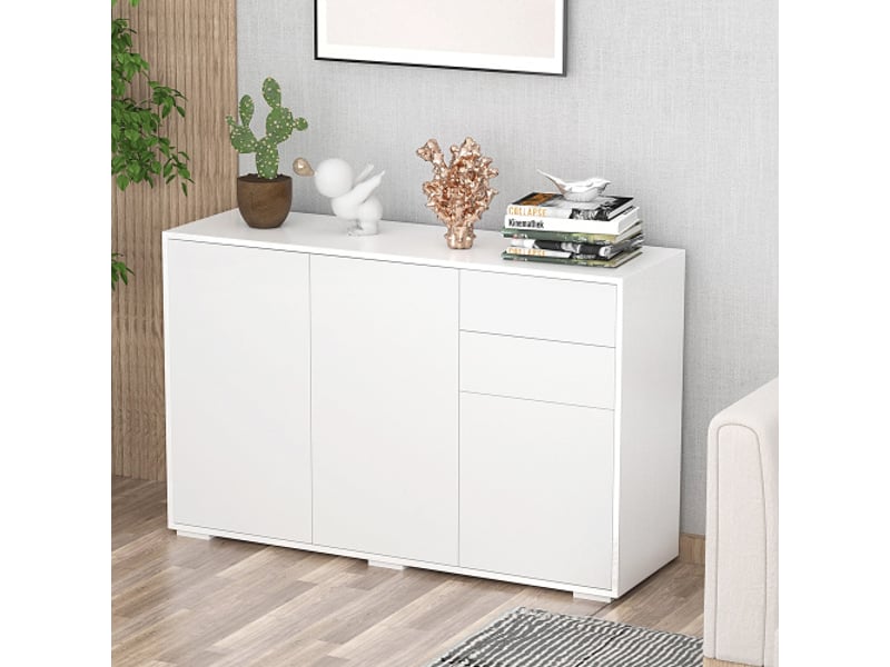  Buffet blanc – 2 tiroirs, 3 portes – armoire de rangement pour dossiers, 117x36x74 cm  - Conforama B