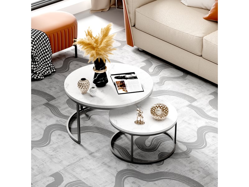 Tables basses gigognes avec plateau aspect marbre et structure en fer, style moderne, pour salon et bureau  - Conforama B