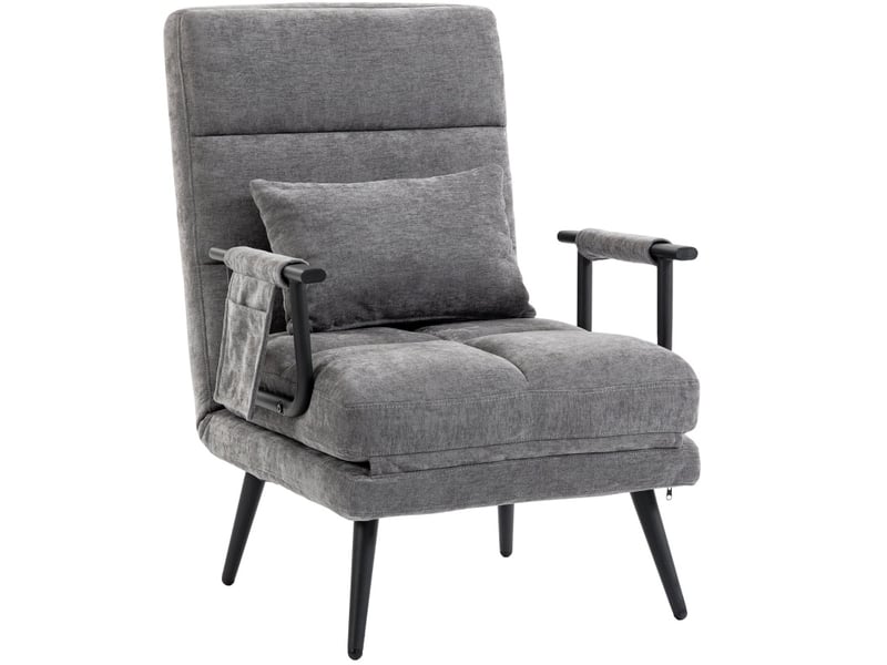  Fauteuil convertible 3 en 1 avec dossier réglable 5 positions et coussin lombaire en chenille et métal gris  - Conforama A