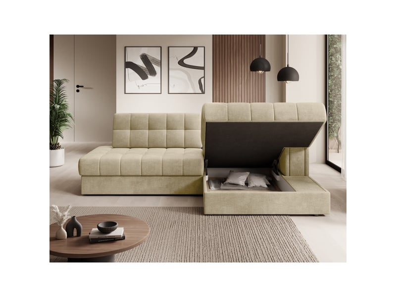  Canapé d'angle convertible cubito beige 240 cm avec coffre et couchage  - Conforama D