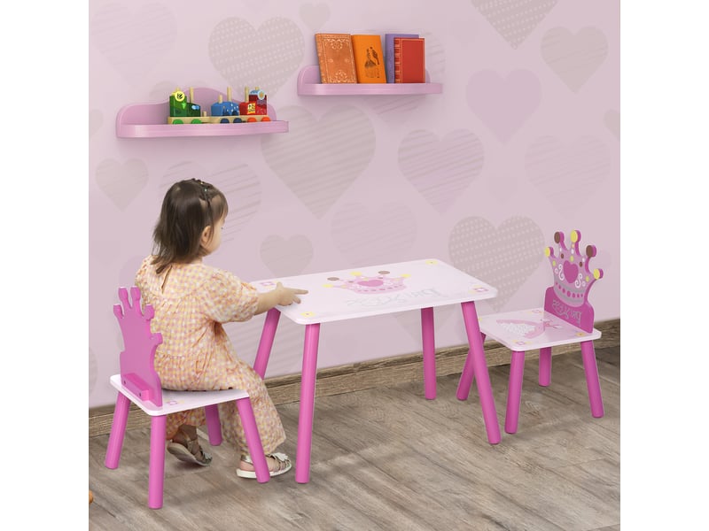  Ensemble table et 2 chaises en bois pour enfants, table 55 x 34 x 42 cm, chaises 28 x 26 x 50 cm, pour enfants de 2 à 4 ans, pour chambre, rose  - Conforama B