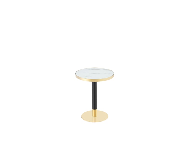  Guéridon rond design – plateau mdf effet marbre blanc, liseré doré – ø 60 x h 74 cm  - Conforama A