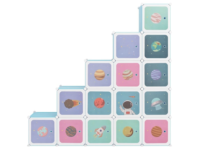  Armoire de rangement pour enfants avec 15 cubes bleu pp  - Conforama C