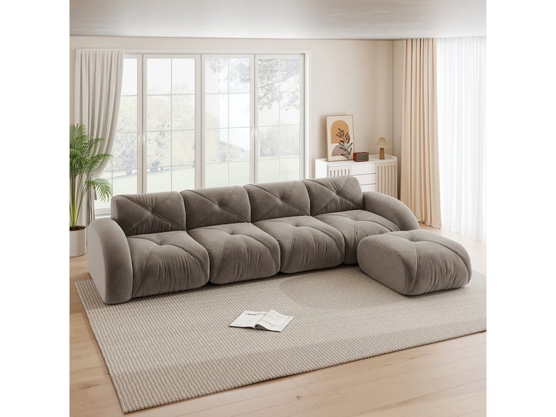 Canapé d'angle, canapé modulable – sans montage, 4 places, avec repose-pieds, taupe, base antidérapante - Conforama C