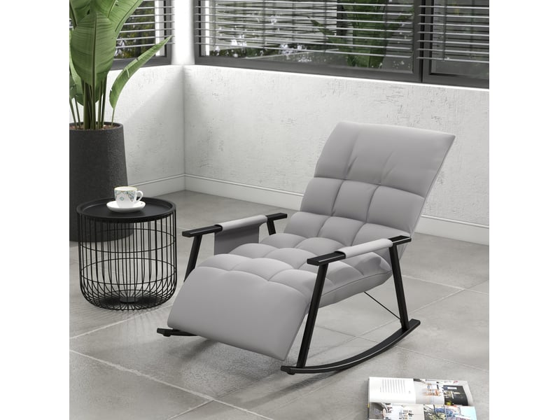  Chaise à bascule relax avec repose-pied 134 x 60 x 70 cm – gris – dossier inclinable et poche latérale  - Conforama B