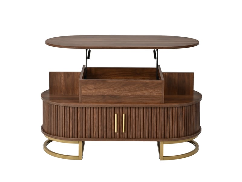  Table basse ovale relevable – 100 x 50 x 49.5 cm – plateau relevable &amp; portes coulissantes – mdf - noyer  - Conforama A