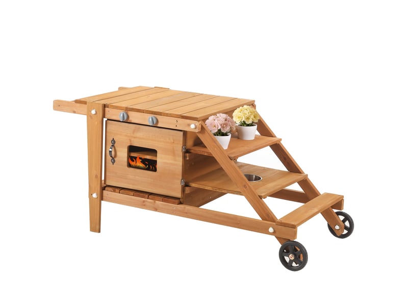  Cuisine d'extérieur enfant 132x59x60,5 cm – naturel – roulettes, four magnétique et accessoires inclus  - Conforama A