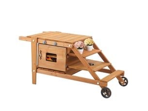 Cuisine d'extérieur enfant 132x59x60,5 cm – naturel – roulettes, four magnétique et accessoires inclus