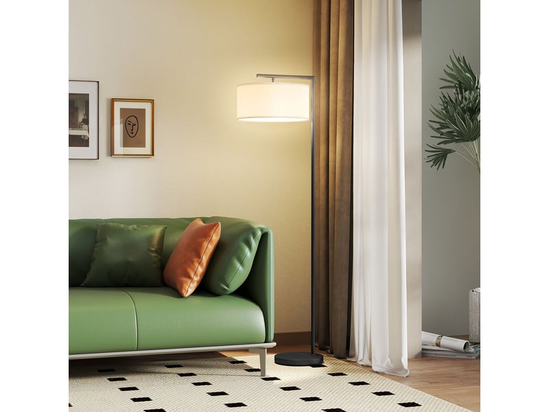 Lampadaire lampe à pied abat-jour en tissu de lin base ronde stable 47 x 37 x 153 cm noir et blanc  - Conforama D