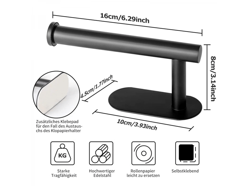 Porte rouleau de papier toilette mural - support premium sans perçage en acier inoxydable noir pour cuisine et salle de bain  - Conforama D