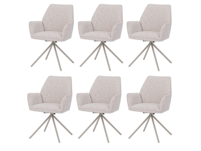  Lot de 6 chaises de salle à manger hwc-g67, pivotantes, avec positionnement automatique, en chenille métallisée (410 gm²) - structure crème, crème  - Conforama A