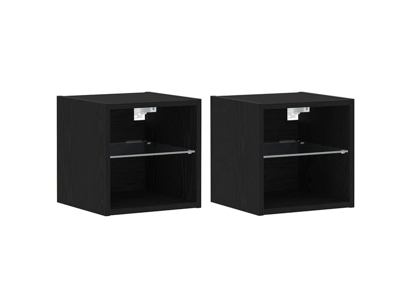 Table de chevet - cabinet de chevet - table de nuit murale led 2 pc noir 30 x 28,5 x 30 cm - Conforama A