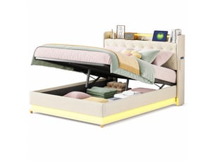 Lit avec rangement 140x200 cm <strong>BEAUNIV</strong>  <strong></strong> coloris beige