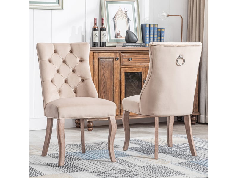  Lot de 2 chaises de salle à manger à dossier haut en velours beige  - Conforama C