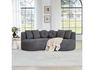 Canapé modulaire courbé en chenille avec dossier continu, 6 coussins et design sans accoudoirs, anthracite