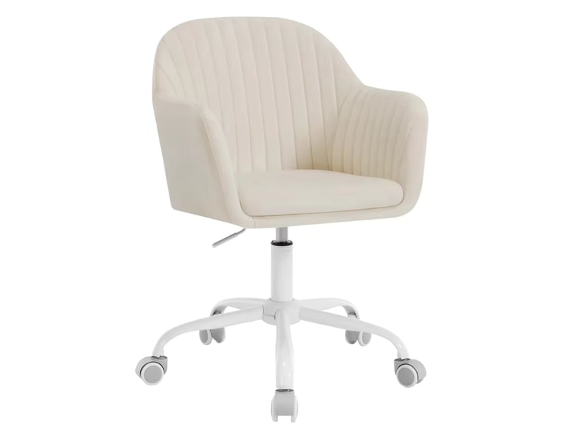  Chaise de bureau en velours crème avec accoudoirs intégrés, hauteur réglable et roulettes, style moderne  - Conforama A