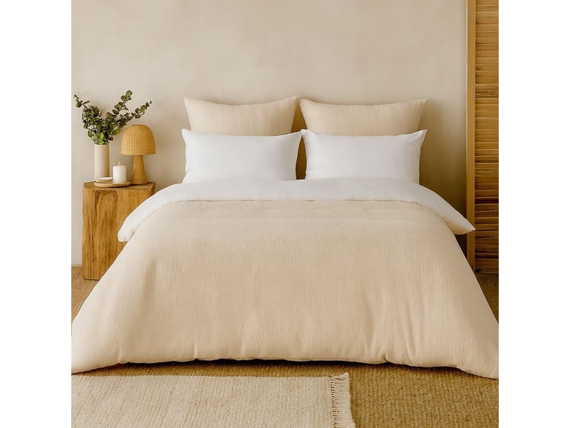  Parure housse de couette 260x240cm + 2 taies 100% gaze de microfibre uni écru - nathea NATHEA - Conforama A