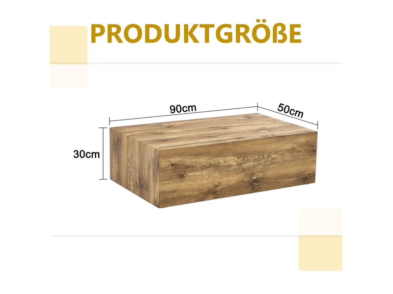  Table basse rectangulaire sans montage avec surface effet bois, style luxe moderne, en mdf, bois, 90 × 50 × 30 cm  - Conforama D