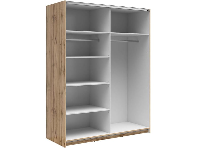  Armoire placard à 2 portes coulissantes dont 1 porte avec miroir coloris chêne wotan - longueur 153,5 x profondeur 60 x hauteur 195,5 cm  - Conforama E