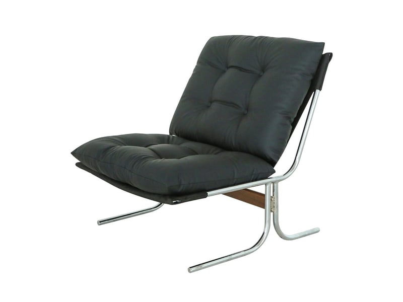  Fauteuil lounge style barcelona - l72.20xw84.10xh84.60cm - chaise d'appoint de salon sans accoudoirs avec coussin amovible - noir  - Conforama C