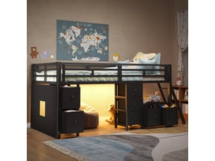 Lit mezzanine 90x200 cm <strong>SAPGAKS</strong> <strong></strong> coloris noir