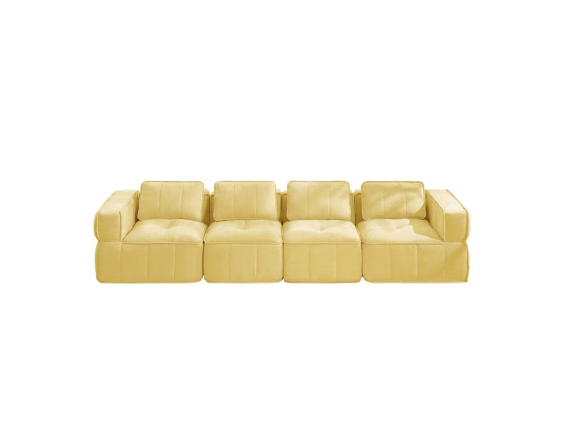  Canapé modulable 4 places jaune, canapé sans cadre en tissu polyester, mousse haute densité 32d, pour salon, sans montage  - Conforama A