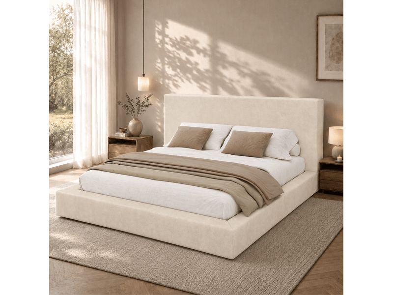  Lit coffre double 180x200 cm en chenille à ouverture hydraulique avec sommier à lattes beige chicfurn  - Conforama C