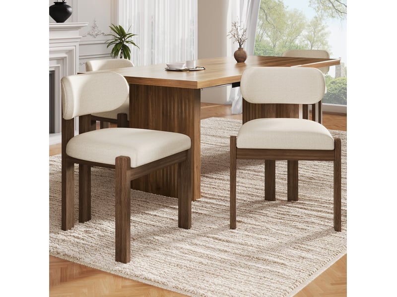  Lot de 6 chaises de salle à manger 54x54x79 cm en tissu bouclette, noyer  - Conforama W