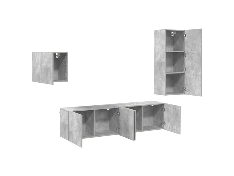  Unités murales tv 4 pcs gris béton bois d'ingénierie  - Conforama D