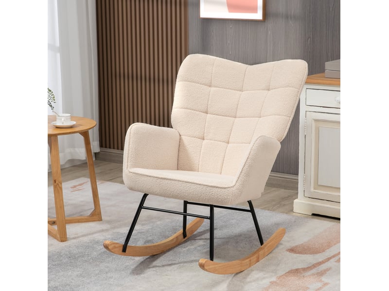  Rocking-chair relax avec dossier haut capitonné et accoudoirs, fonction bascule, en polyester beige, 71 × 98 × 101 cm  - Conforama B