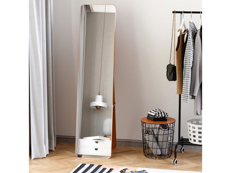  Miroir sur pied et mural avec cadre en bois, support pliable à charnières, 37 x 43 x 156 cm, noyer clair  - Conforama C