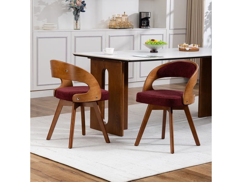 Chaise de salle à manger pivotante lot de 2 avec dossier ergonomique et assise rembourrée en lin rouge vin - Conforama D