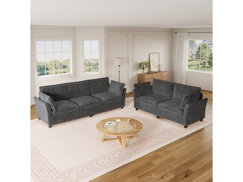  Canapé modulable 3+2 places tissu chenille gris confort nuage salon  - Conforama W