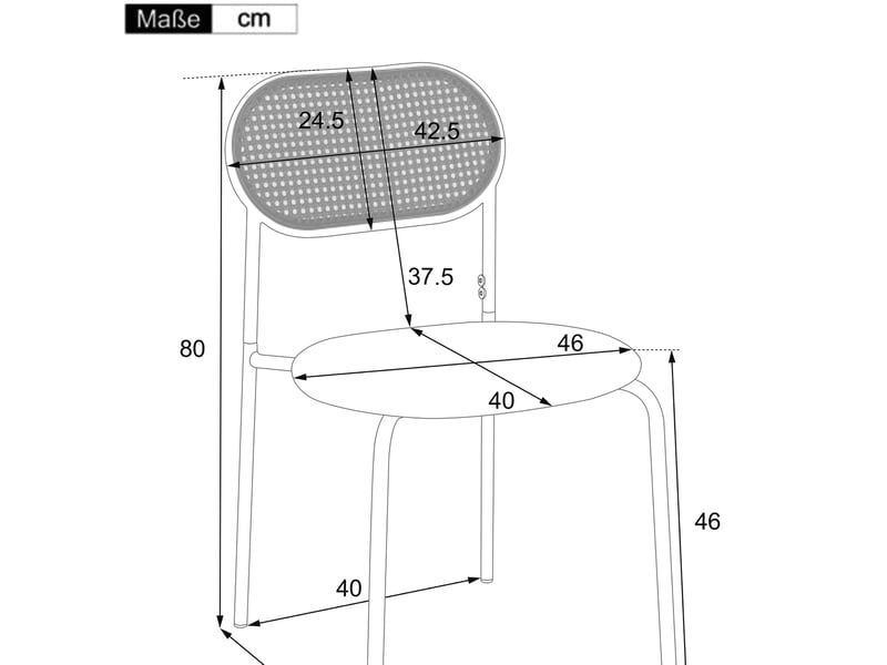  Lot de 2 chaises de salle à manger 46x48x80 cm, dossier ovale rotin, pieds métal, assise pu, marron  - Conforama C