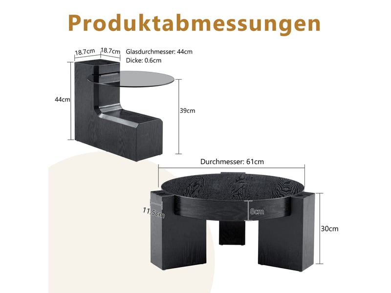  Ensemble de 2 tables basses rondes séparables en mdf et verre gris noir  - Conforama E