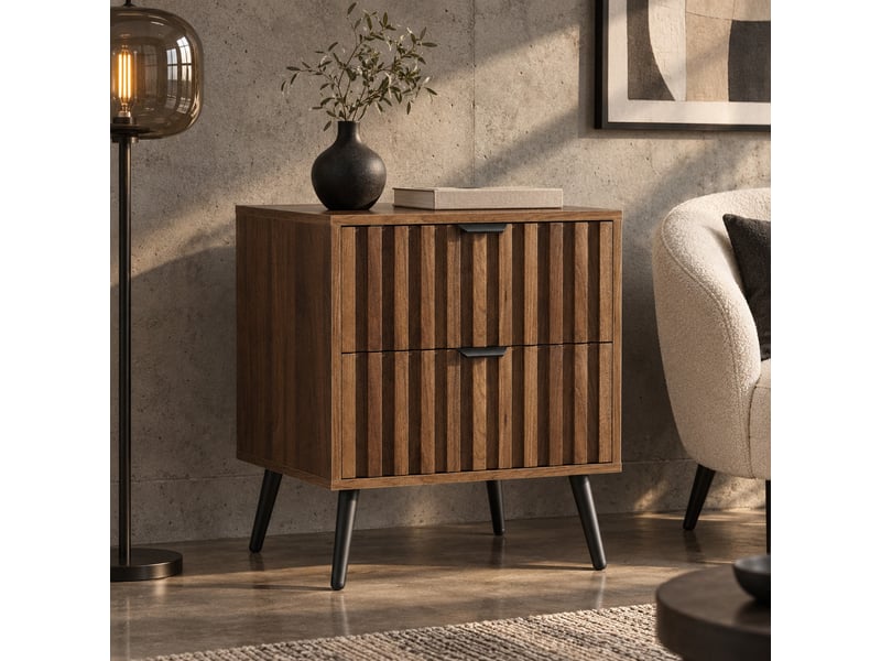  Table de chevet,45x40x53 cm,2 tiroirs,mdf,finition noyer  - Conforama B