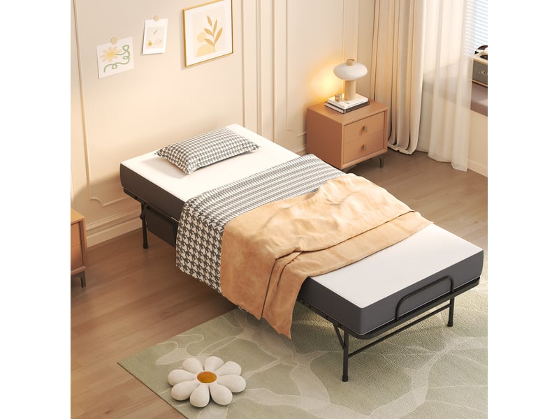 Lit pliant une place 190 x 78 cm noir avec matelas en mousse à mémoire de forme 9,5 cm - Conforama B