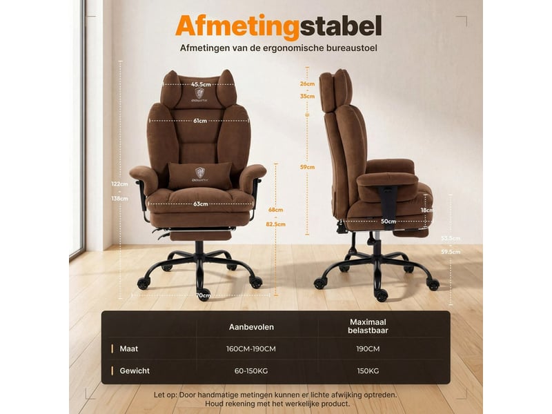  Dowinx fauteuil de bureau ergonomique gaming avec repose-pieds, dossier réglable, tissu respirant et velours, pour adulte, burn  - Conforama B