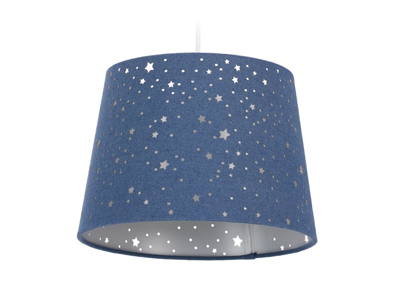  Lampe à suspension abat-jour rond décoratif enfants 122 x 27 cm ambiance étoilée en tissu blanc 13_0007133  - Conforama A