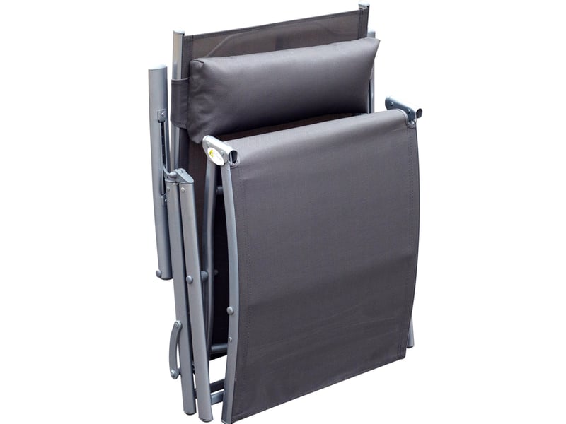  Bain de soleil pliant 180x63,5 cm – gris – dossier réglable 7 positions, coussin et structure métal  - Conforama C