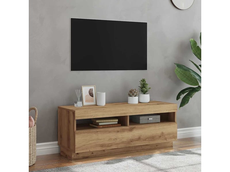  Meuble tv - banc tv - meuble de rangement avec lumières led chêne artisanal bois d'ingénierie  - Conforama B