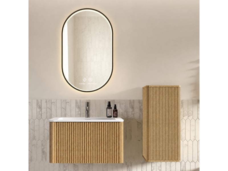  Ensemble meuble vasque 80 cm avec miroir led ovale, finition chêne  - Conforama B