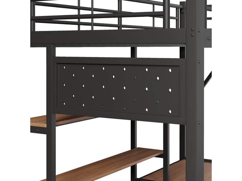  Lit mezzanine 90x200 cm en métal et mdf, lit simple avec bureau, 2 tiroirs, usb et led, sans matelas  - Conforama E