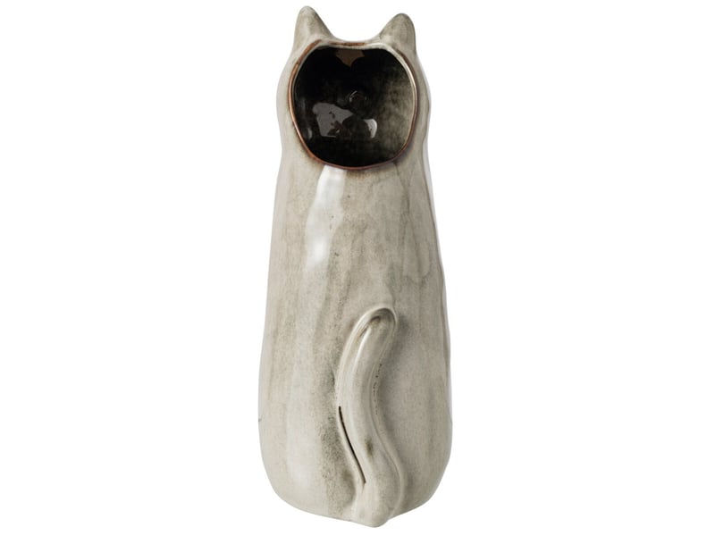  Vase design en porcelaine chat 26cm gris vert  - Conforama C