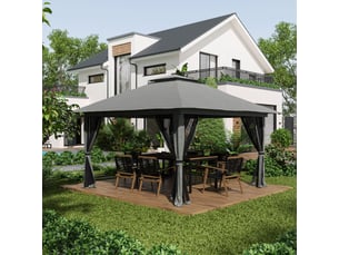 Pavillon pliant de jardin - 4x4 m - gris foncé - protection uv50+ - parois en filet - toit double
