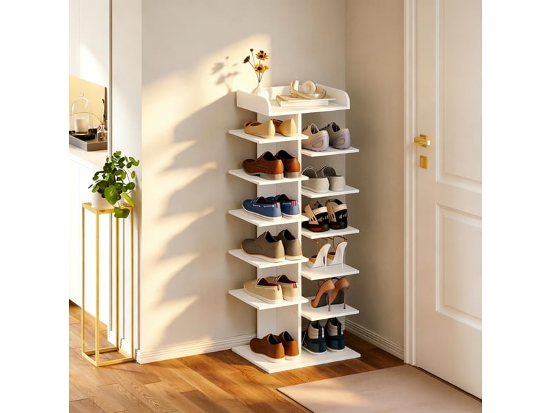  Meuble à chaussures 45x30x114 cm 12 compartiments panneau de particules blanc  - Conforama E