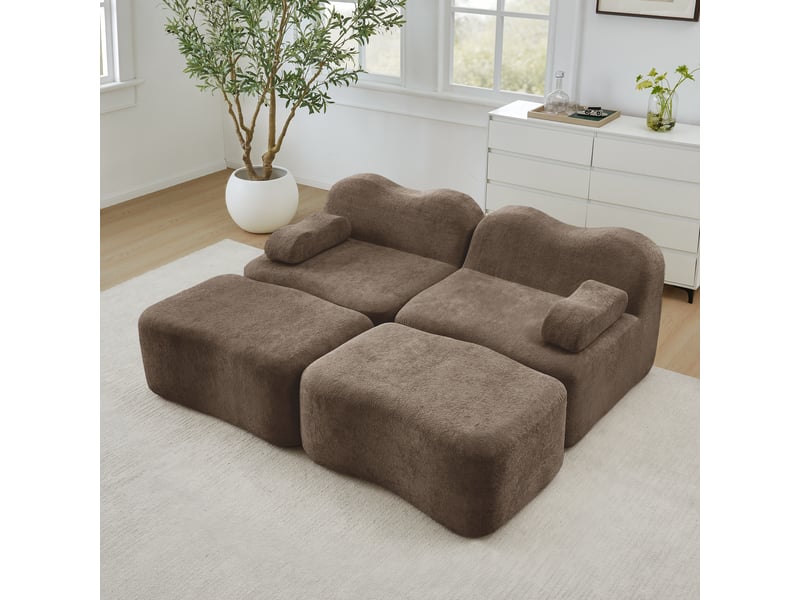 Canapé modulable, canapé 2 places — mousse haute densité, marron, base antidérapante, avec accoudoirs - Conforama C