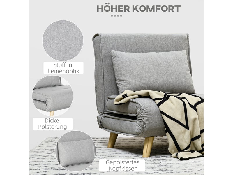  Fauteuil convertible 1 place dossier inclinable 6 positions aspect lin gris clair  - Conforama D