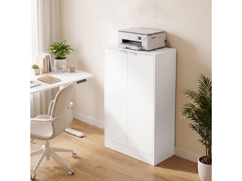  Armoire de bureau à 3 étagères et portes, 60 x 33,5 x 108 cm, blanche  - Conforama D